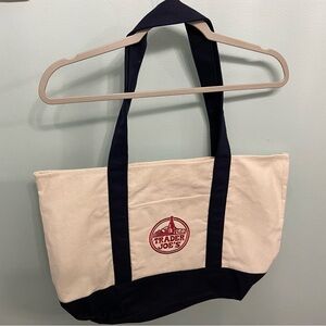 Trader Joe’s Cream and Navy Blue  Canvas Tote Bag